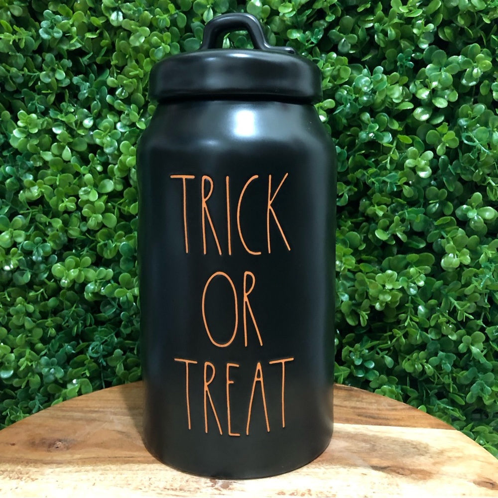 Rae Dunn black “trick or treat “ ceramic canister